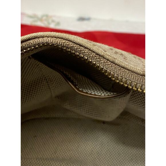 Dooney & Bourke Tan Brown Logo Print Mini Bucket Bag Purse 6x8 in Zipper fob EUC - Picture 13 of 15